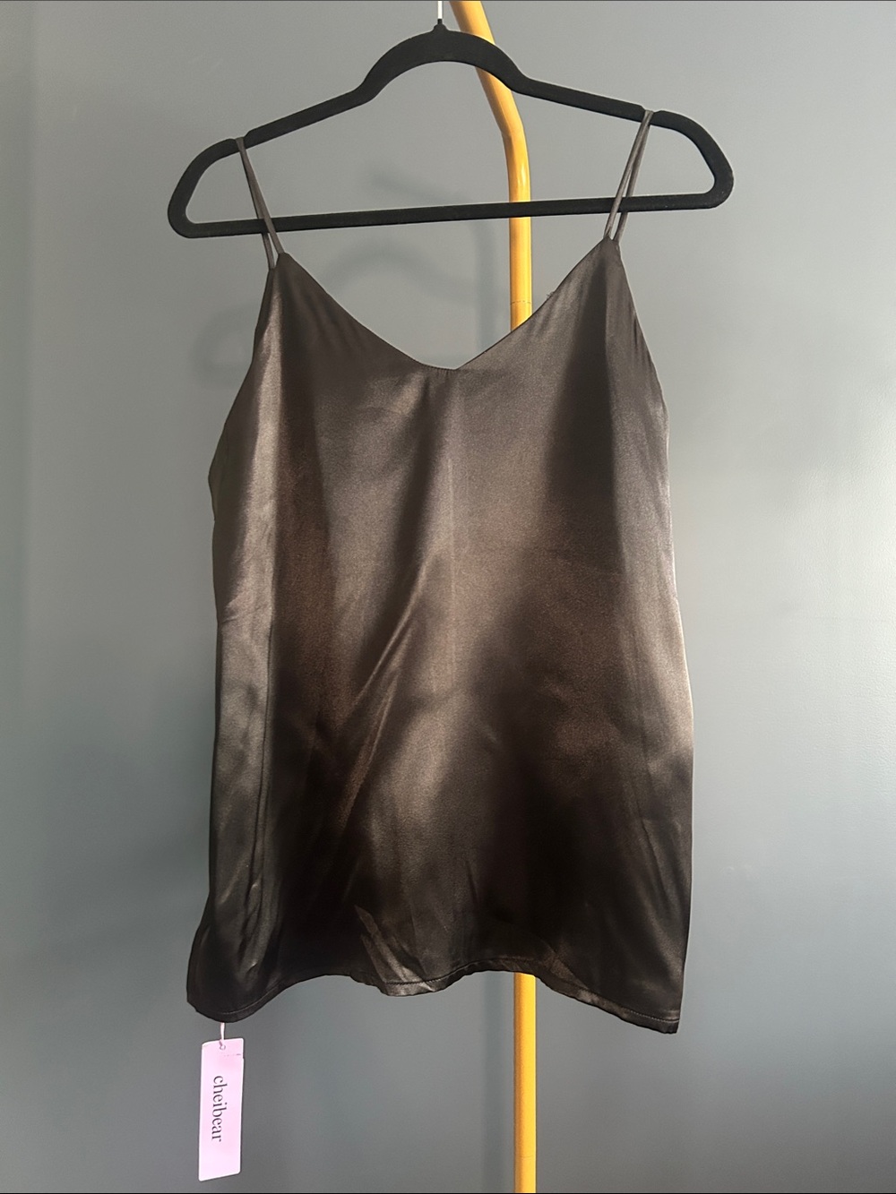 Satin Black V-Neck Camisole with Adjustable Straps